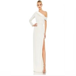 Mac Duggal One-Shoulder White Satin Dress